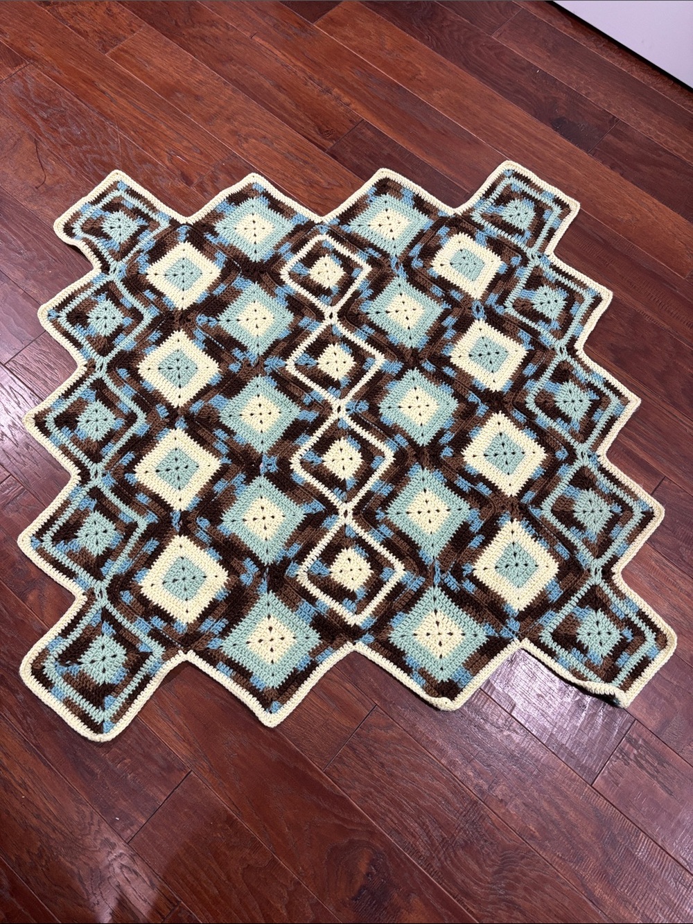 Handmade Blue, Cream & Brown Crochet Throw Blanket